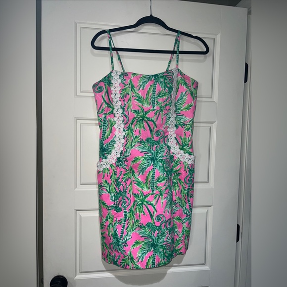 Lilly Pulitzer hanging around shelli dress size 16 green pink mini monkey - Picture 2 of 8